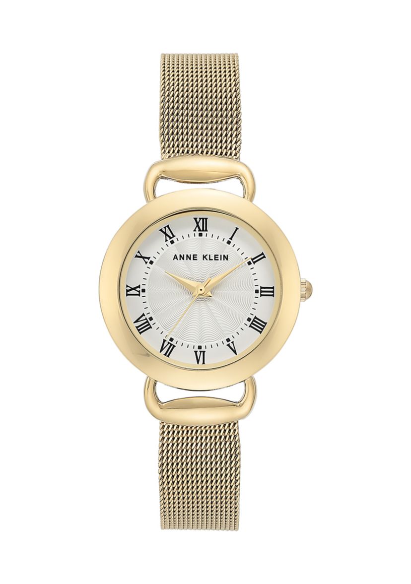 Gold Mesh Roman Numeral Dial Watch 