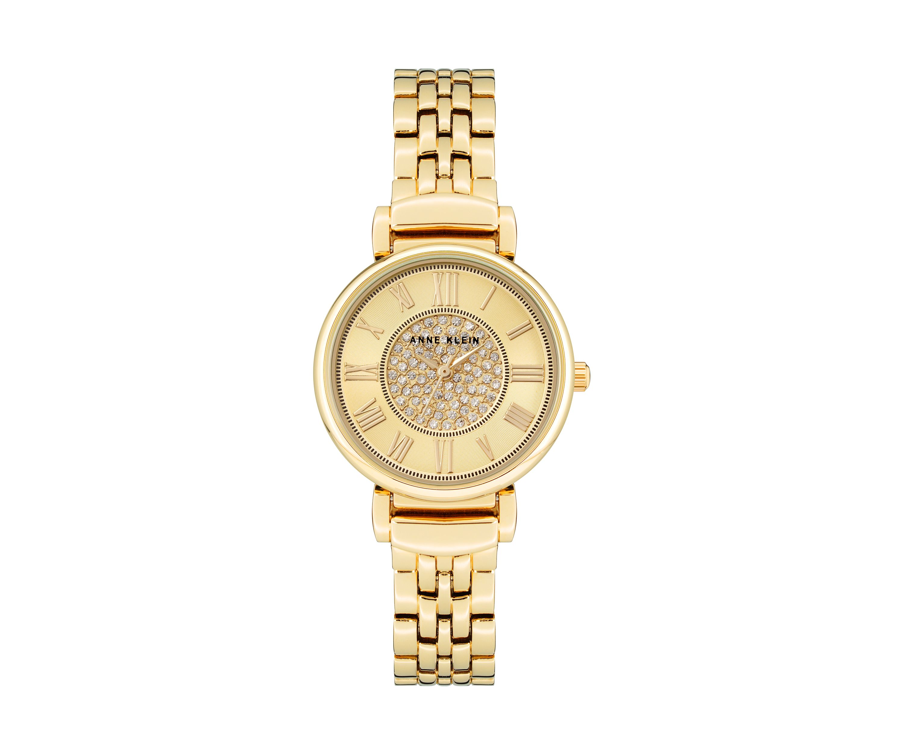 Round Crystal Dial Gold Plated Bracelet Watch 