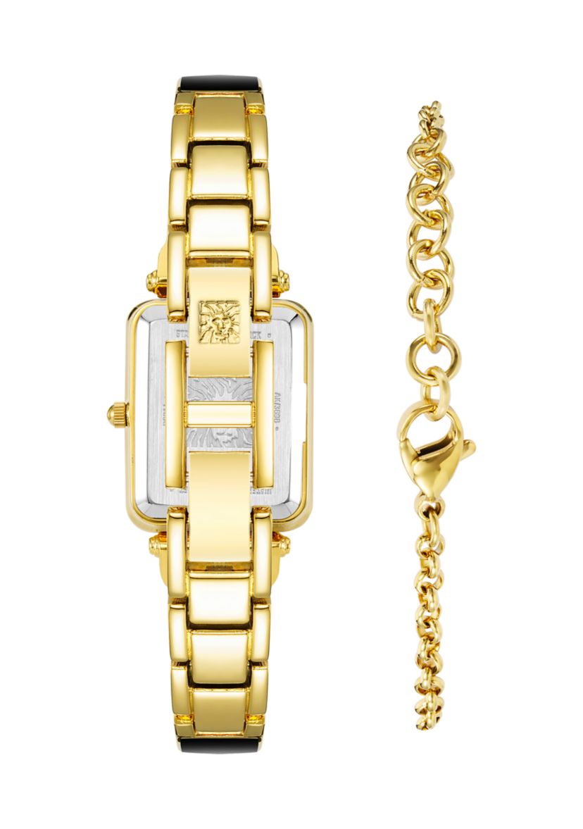 Women’s 22 Millimeter Gold-Tone Alloy and Black Enamel Bracelet Watch Set 