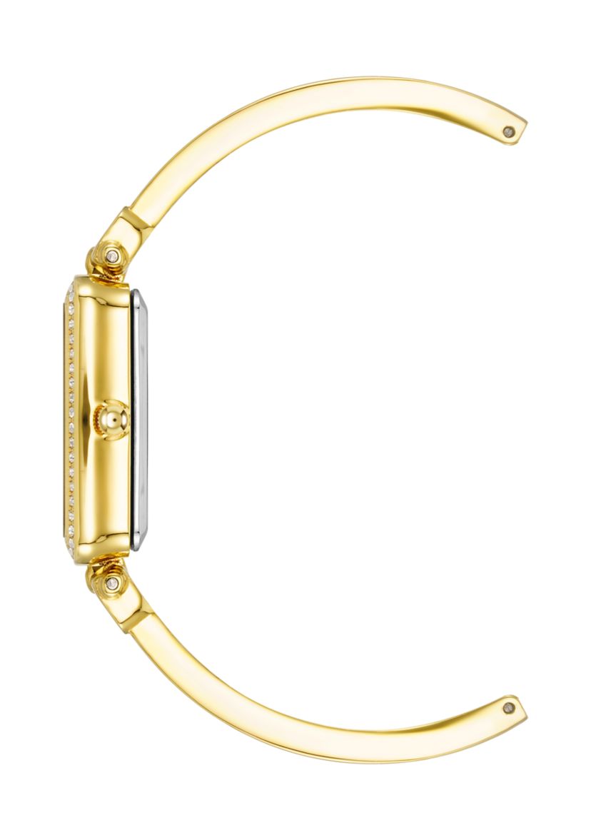 Women’s 22 Millimeter Gold-Tone Alloy and Black Enamel Bracelet Watch Set 