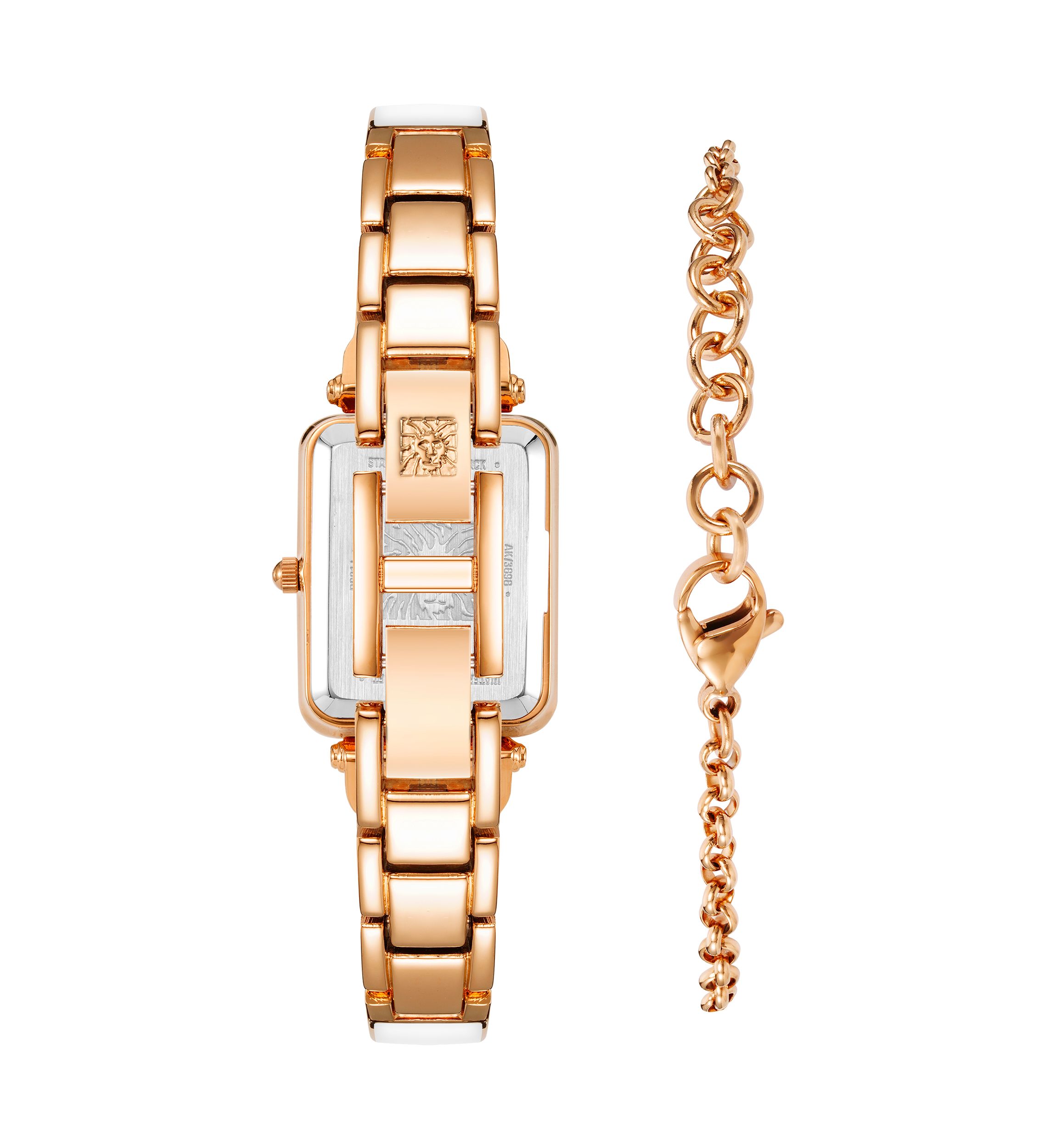 Quartz White Enamel and Gold-Tone Alloy Bangle Watch and Bracelet Set