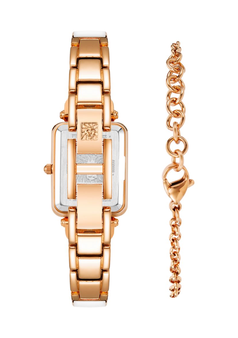 Quartz White Enamel and Gold-Tone Alloy Bangle Watch and Bracelet Set