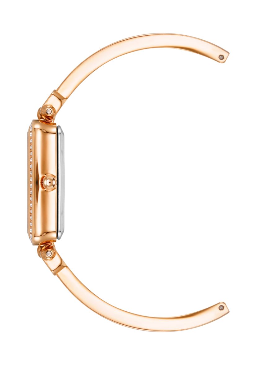 Quartz White Enamel and Gold-Tone Alloy Bangle Watch and Bracelet Set
