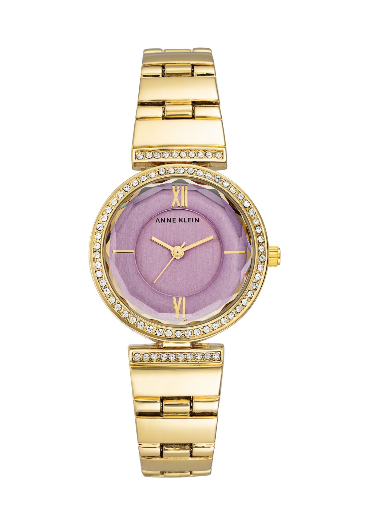 Round Lavender Mother of Pearl Dial Gold Plated Bracelet Watch 