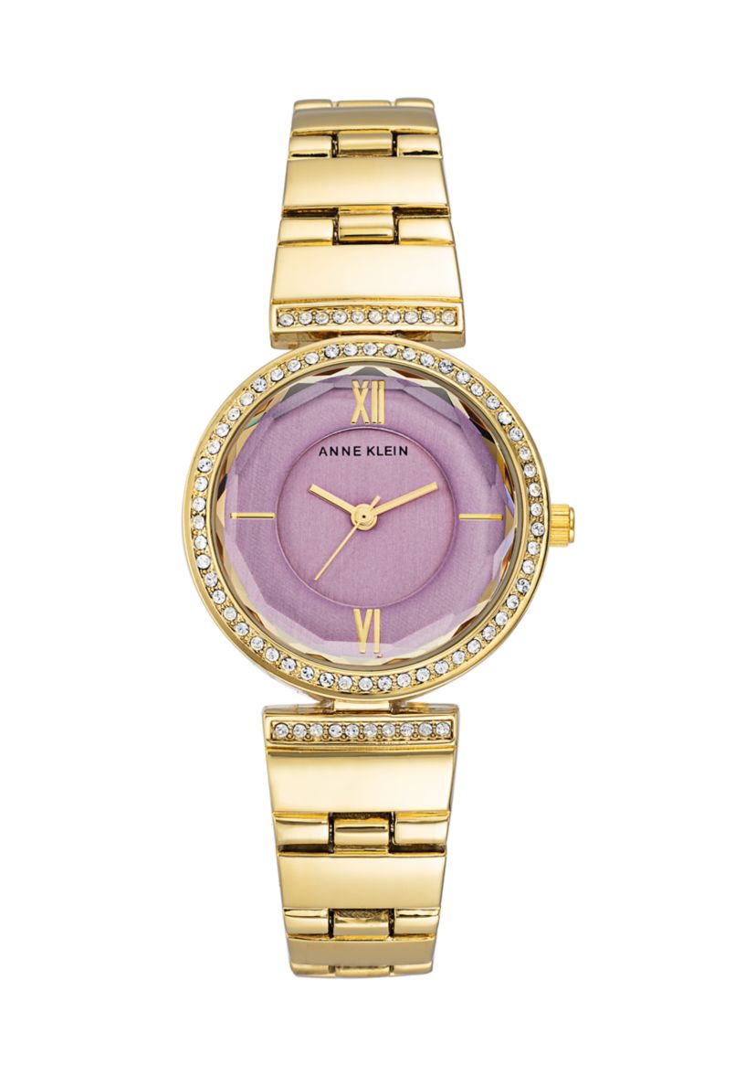 Round Lavender Mother of Pearl Dial Gold Plated Bracelet Watch 