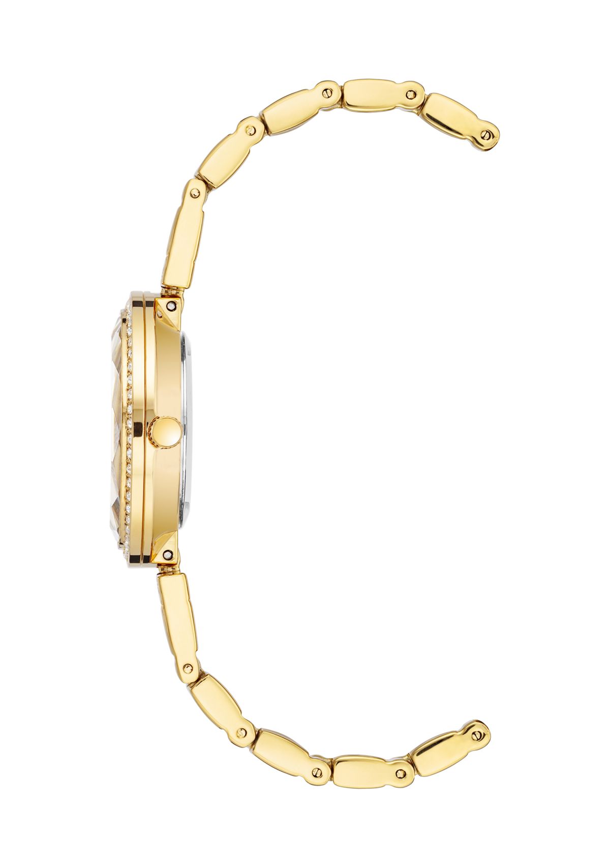 Round Lavender Mother of Pearl Dial Gold Plated Bracelet Watch 