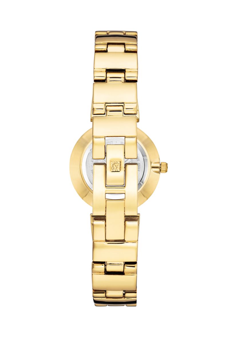 Round Lavender Mother of Pearl Dial Gold Plated Bracelet Watch 