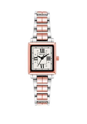 Anne Klein Women's Rose Gold-Tone Metal Link Bracelet with Mother of Pearl Dial Watch, 26 mm
