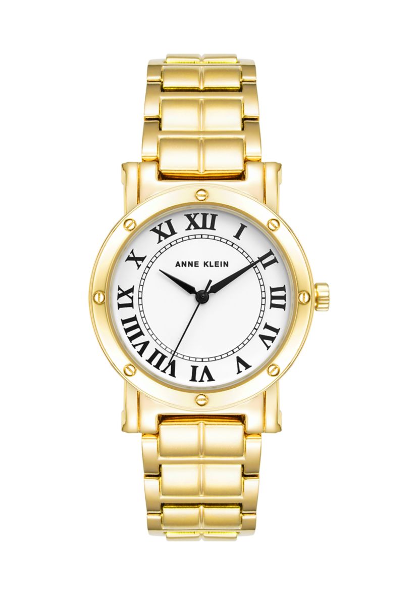 Womens 30 Millimeter  Roman Numeral Gold-tone Alloy Bracelet Watch 