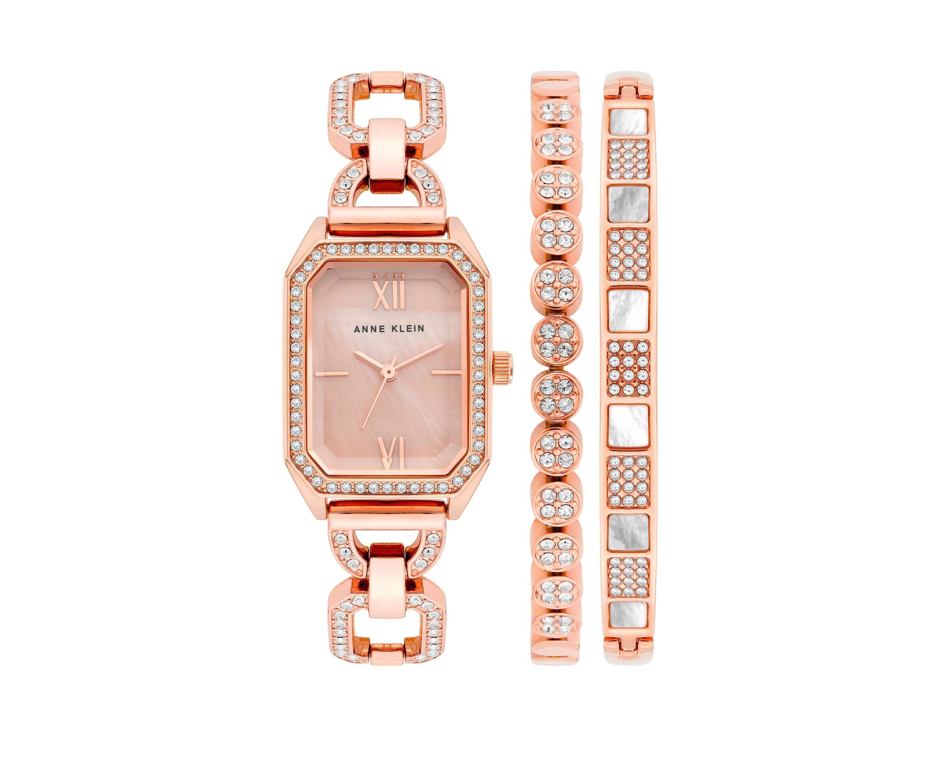 Womens Rose Gold-Tone Metal Link Bracelet Watch Set, 24 Millimeter