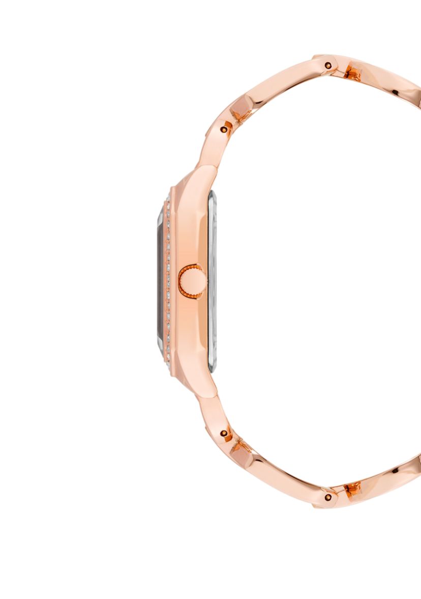 Womens Rose Gold-Tone Metal Link Bracelet Watch Set, 24 Millimeter