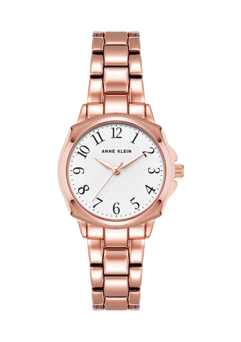 Womens 28 Millimeter Rose Gold-Tone Alloy Arabic Numeral Dial Bracelet Watch