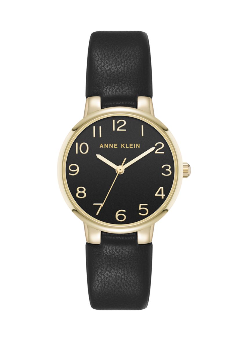 Quartz Easy to Read Faux Leather and Gold Tone Alloy Metal Watch