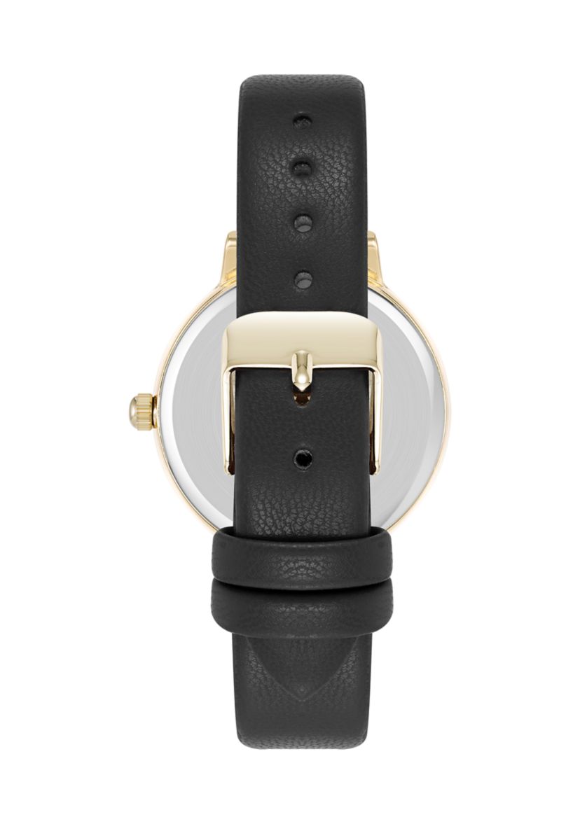 Quartz Easy to Read Faux Leather and Gold Tone Alloy Metal Watch