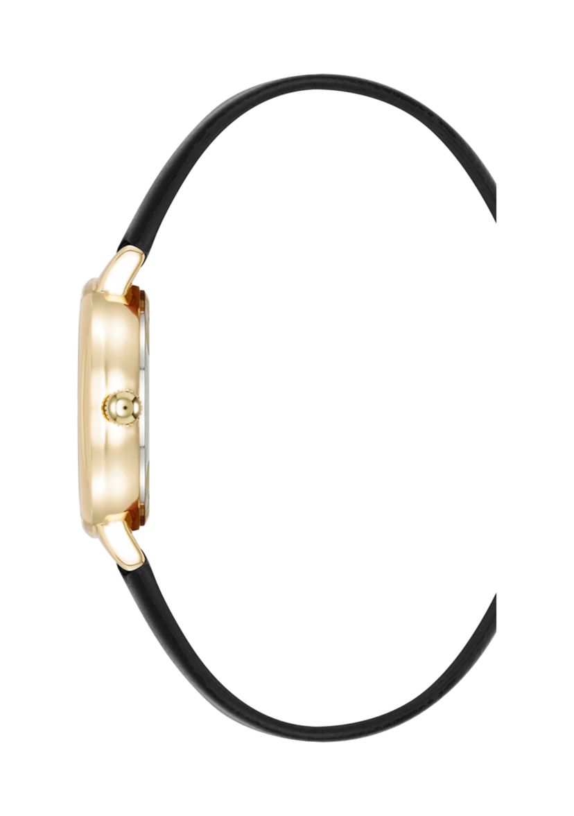 Quartz Easy to Read Faux Leather and Gold Tone Alloy Metal Watch