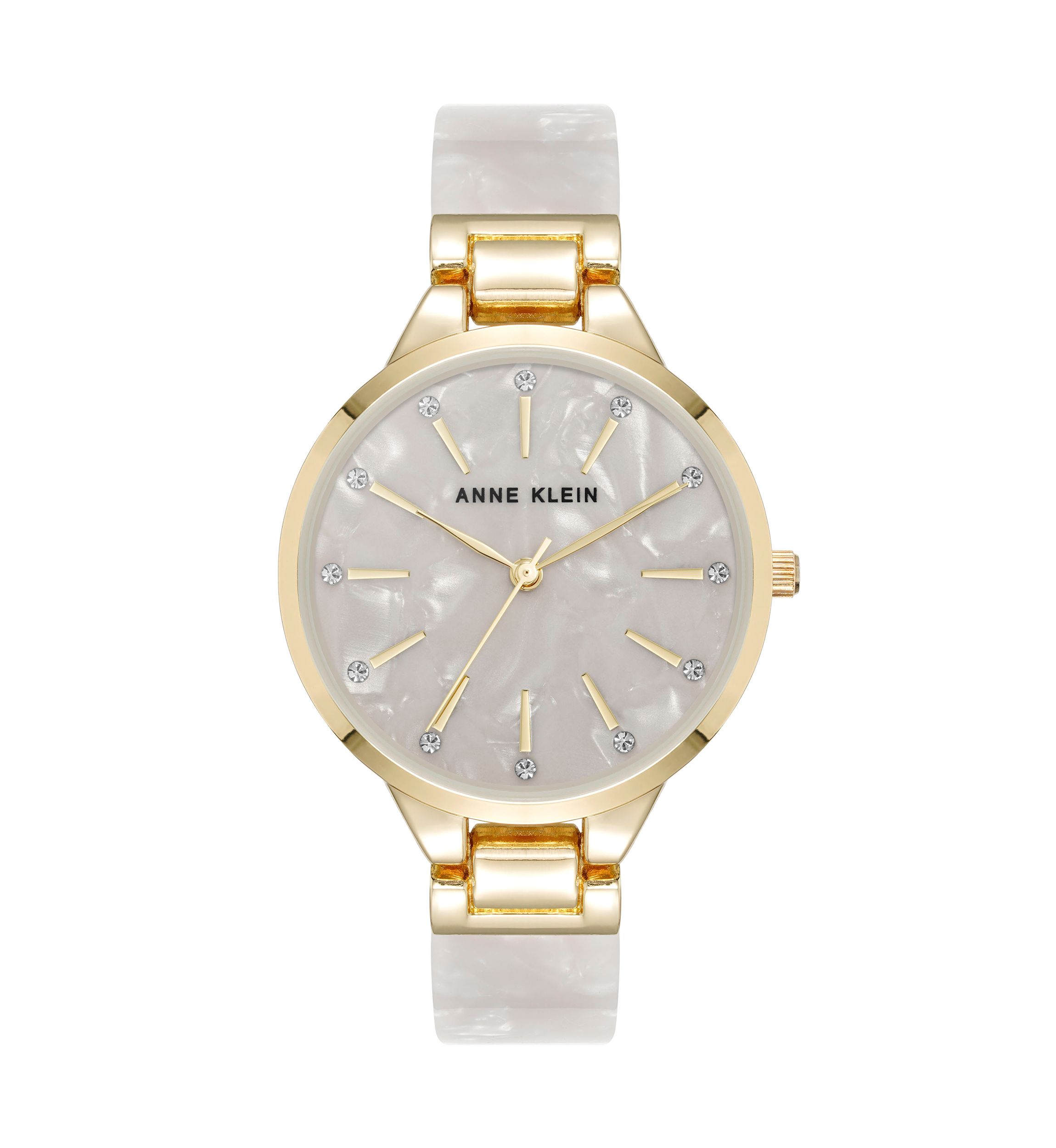 Quartz Boyfriend Acetate and Gold Tone Alloy Metal Bangle Watch