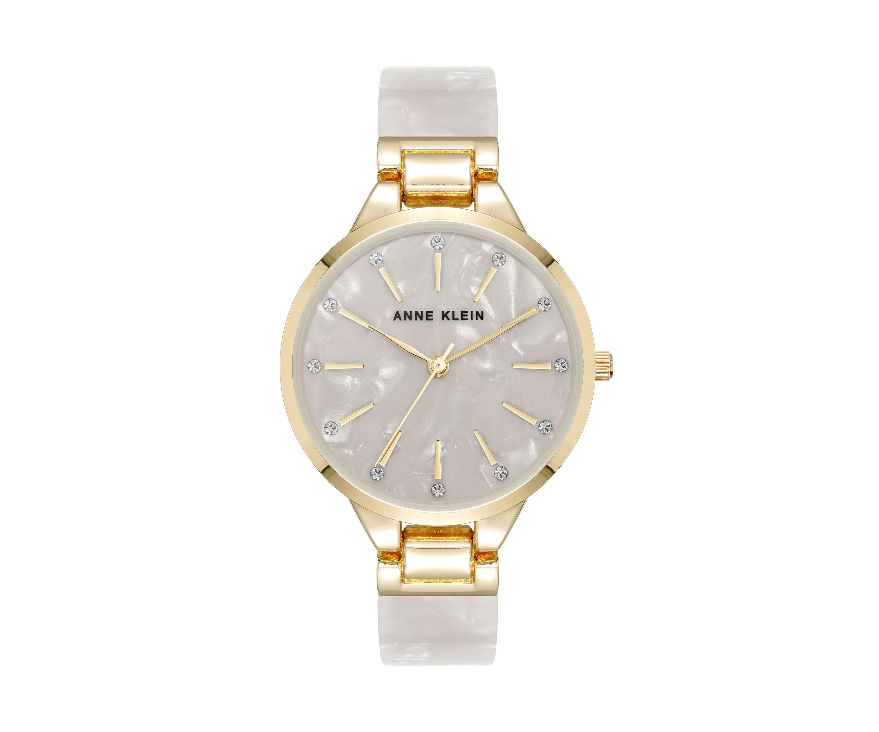 Quartz Boyfriend Acetate and Gold Tone Alloy Metal Bangle Watch