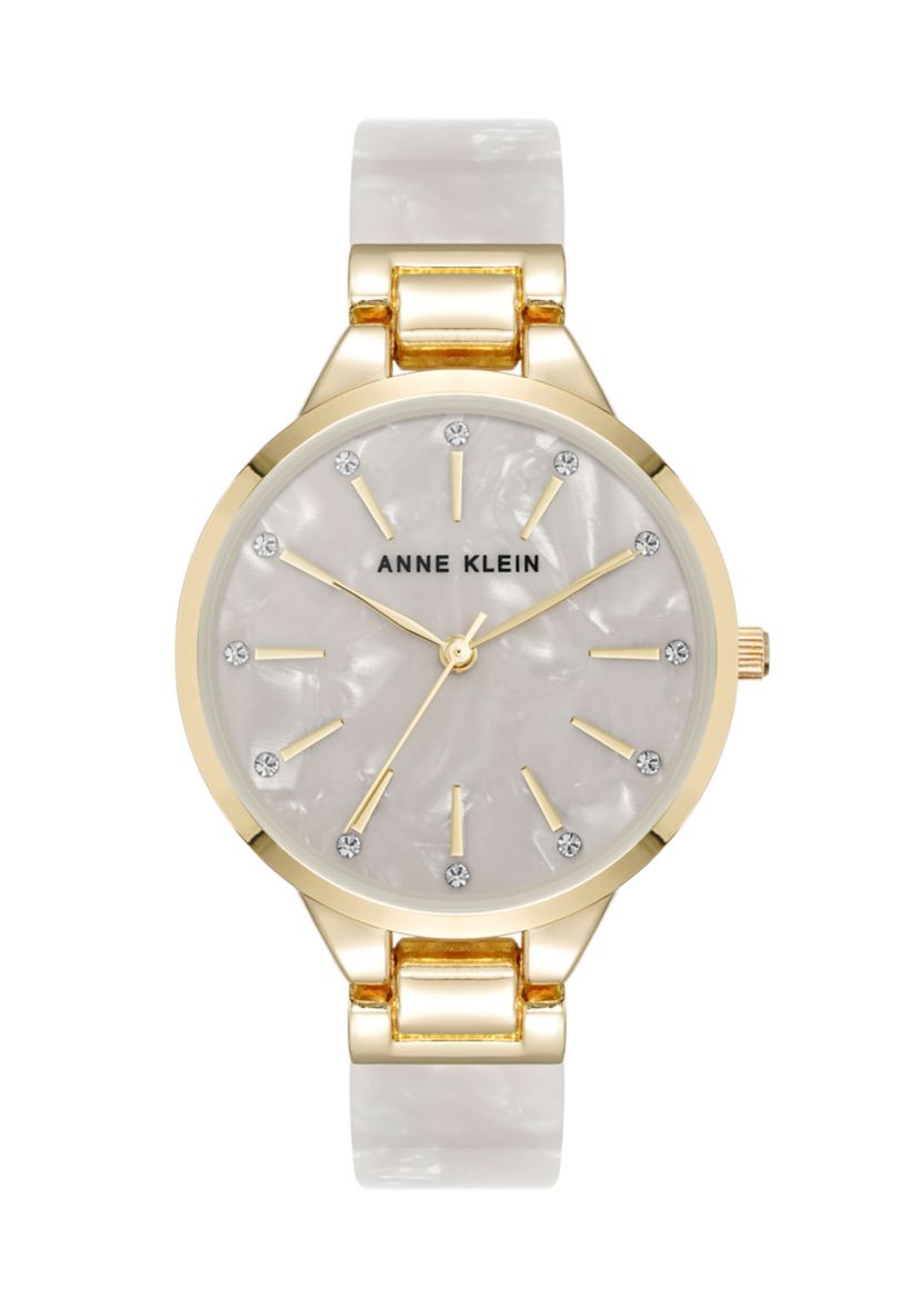 Quartz Boyfriend Acetate and Gold Tone Alloy Metal Bangle Watch