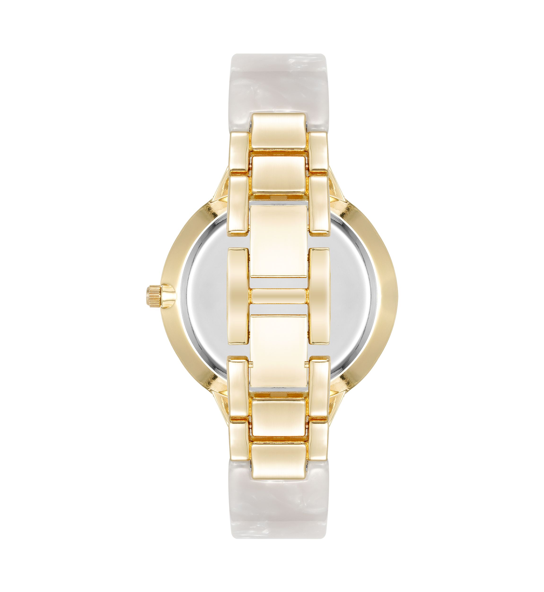 Quartz Boyfriend Acetate and Gold Tone Alloy Metal Bangle Watch