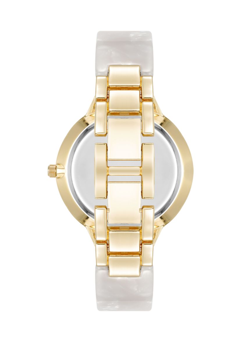 Quartz Boyfriend Acetate and Gold Tone Alloy Metal Bangle Watch