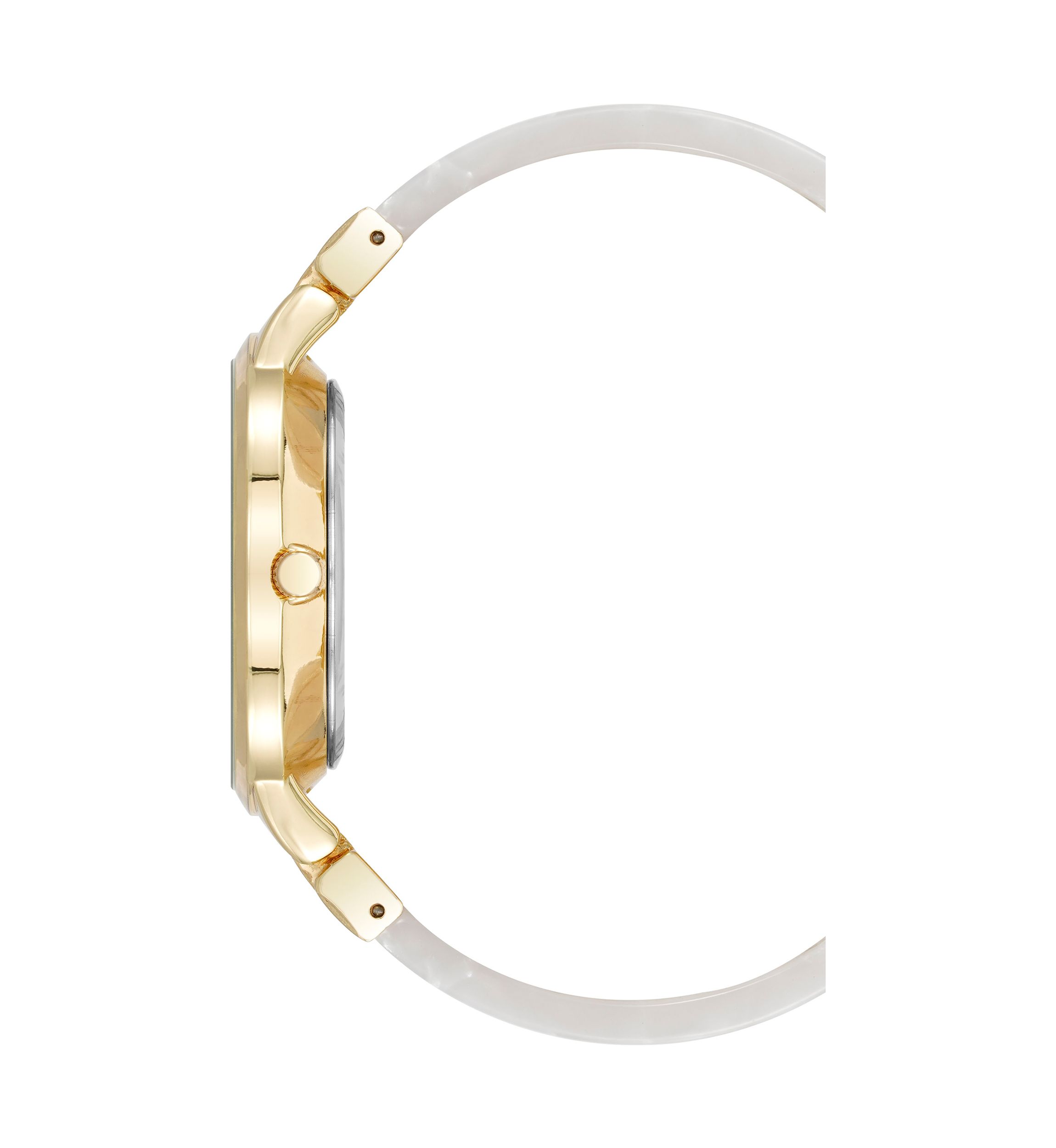 Quartz Boyfriend Acetate and Gold Tone Alloy Metal Bangle Watch