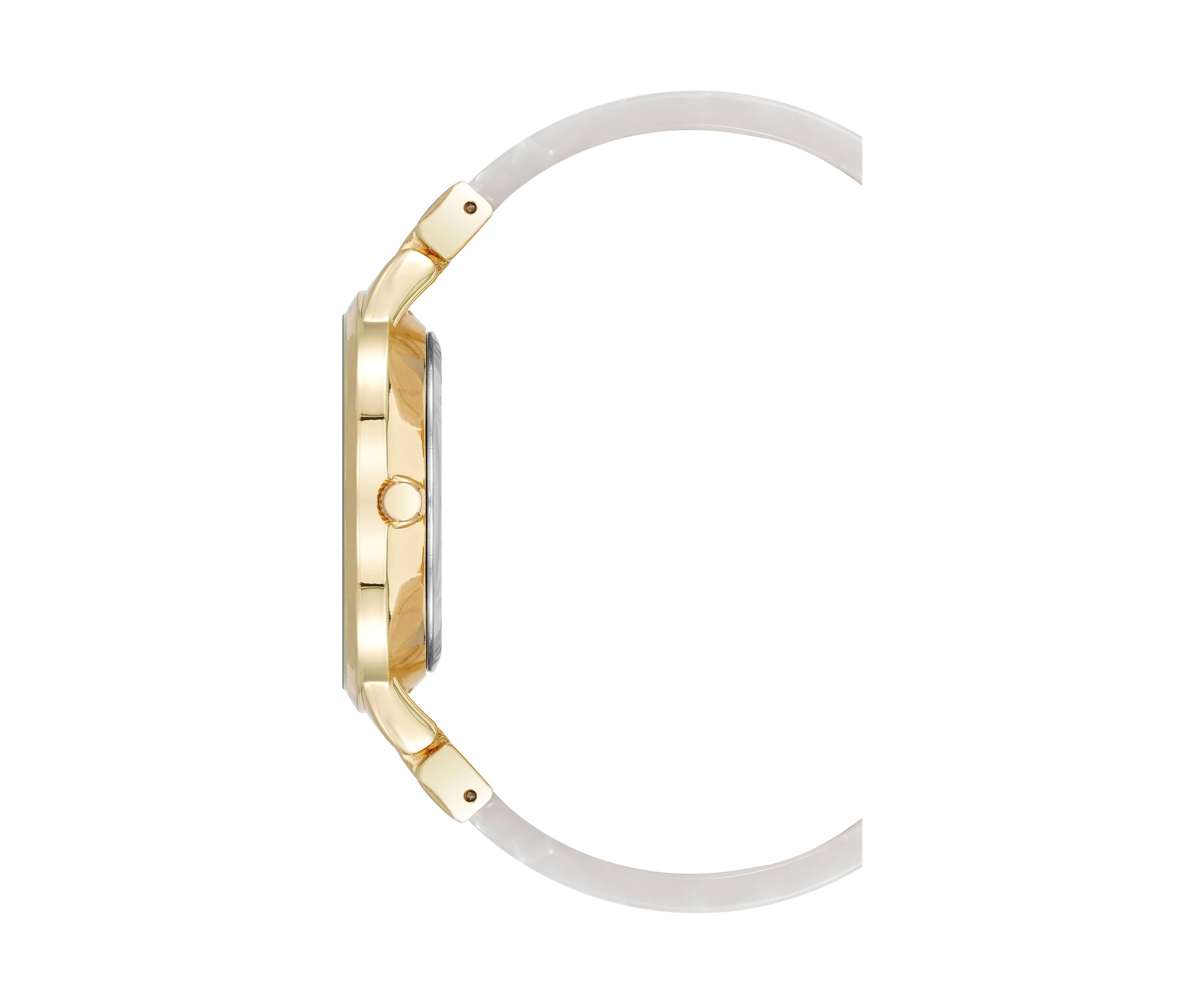 Quartz Boyfriend Acetate and Gold Tone Alloy Metal Bangle Watch