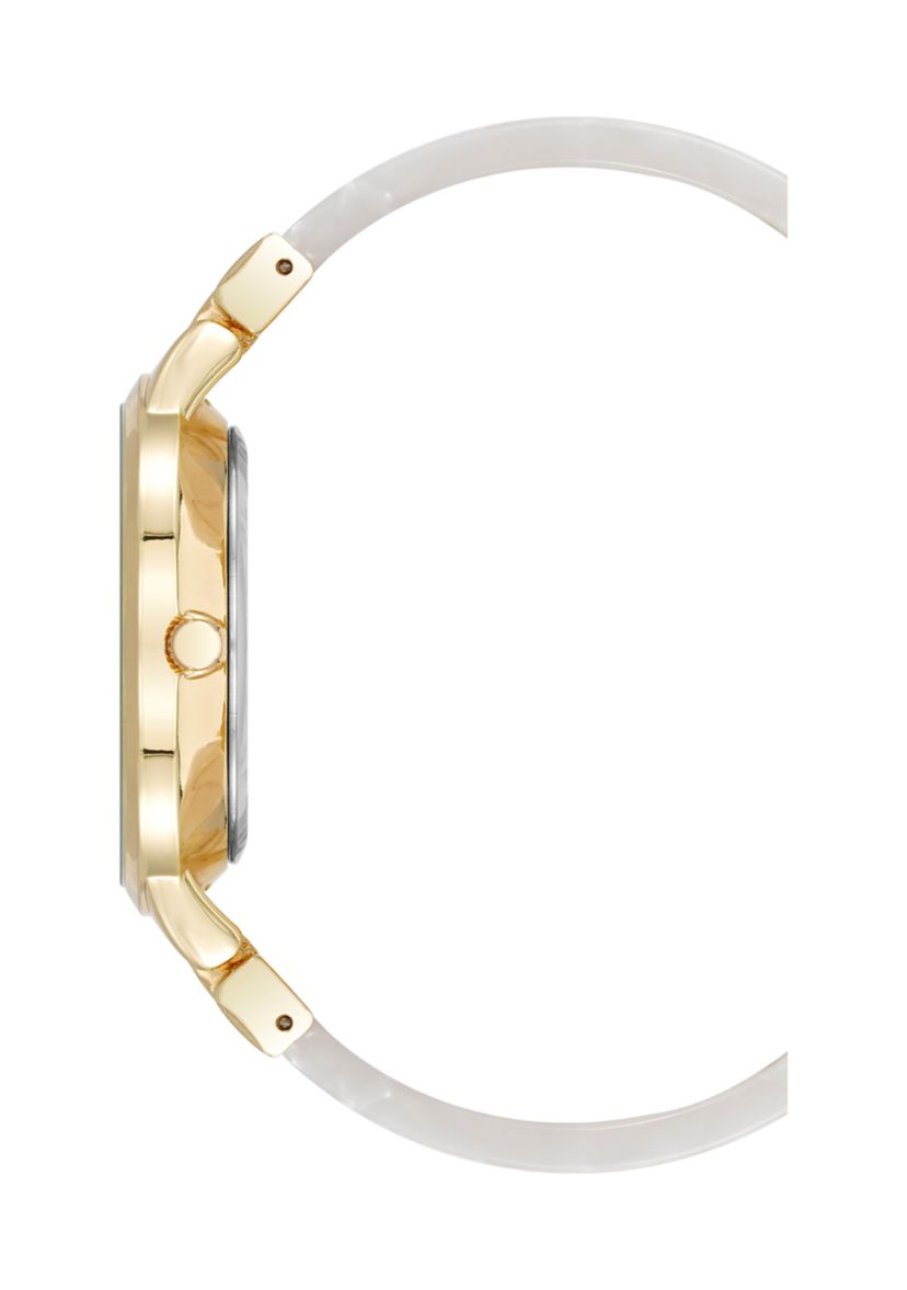 Quartz Boyfriend Acetate and Gold Tone Alloy Metal Bangle Watch