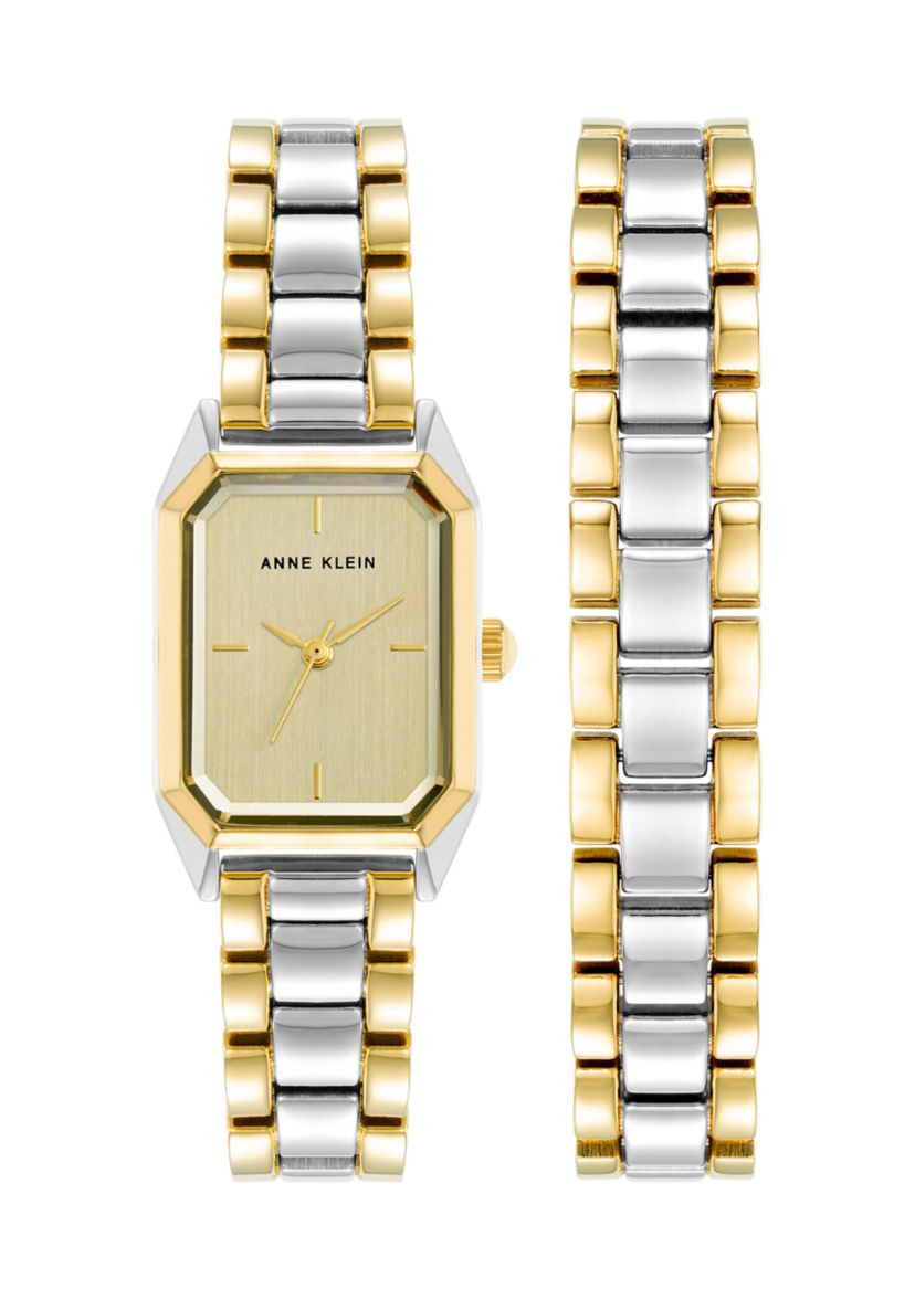 Womens Octagonal Two Tone Alloy Link Bracelet Watch