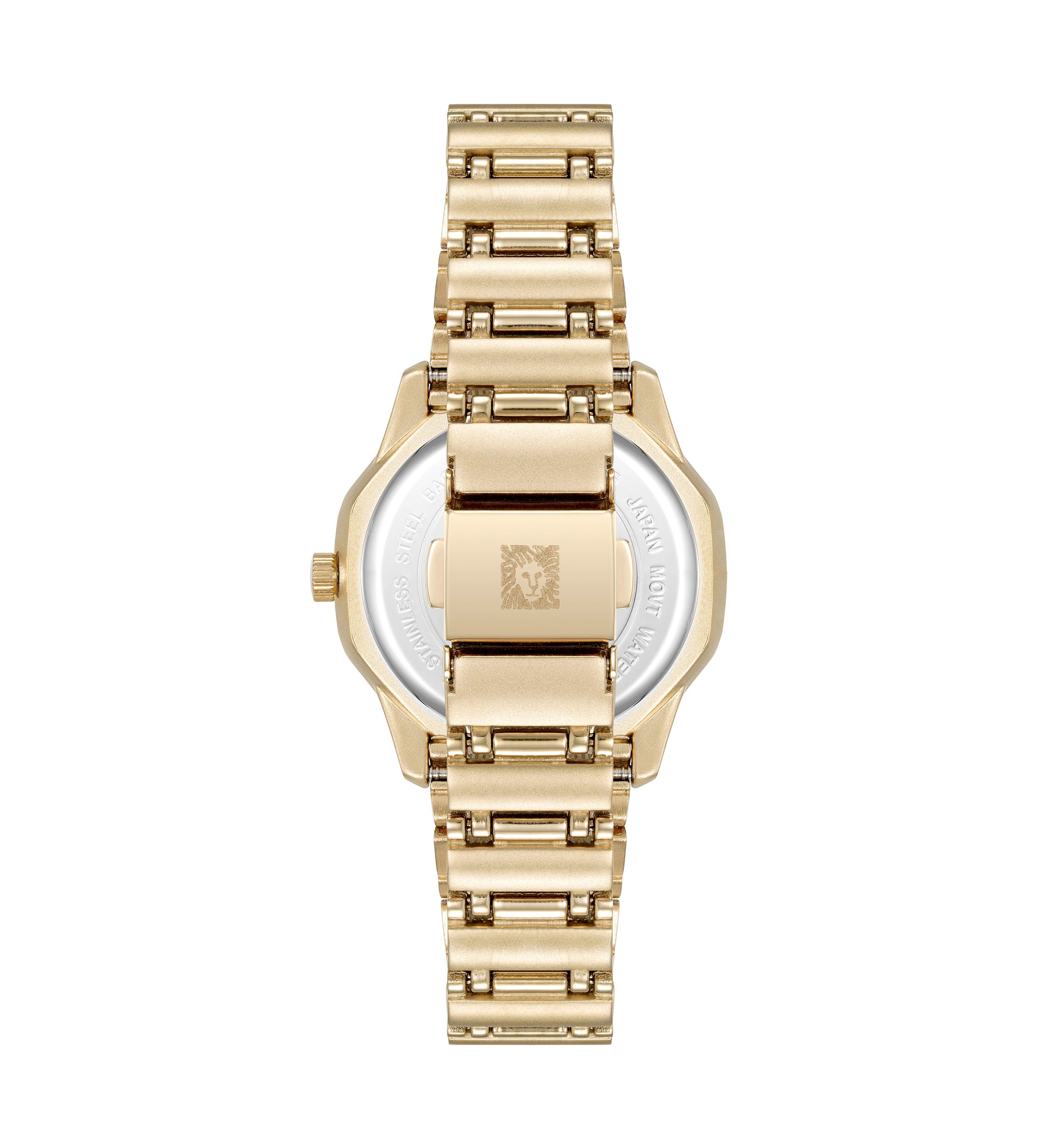 Quartz Crystal Accented Octagonal Alloy Metal Bracelet Watch