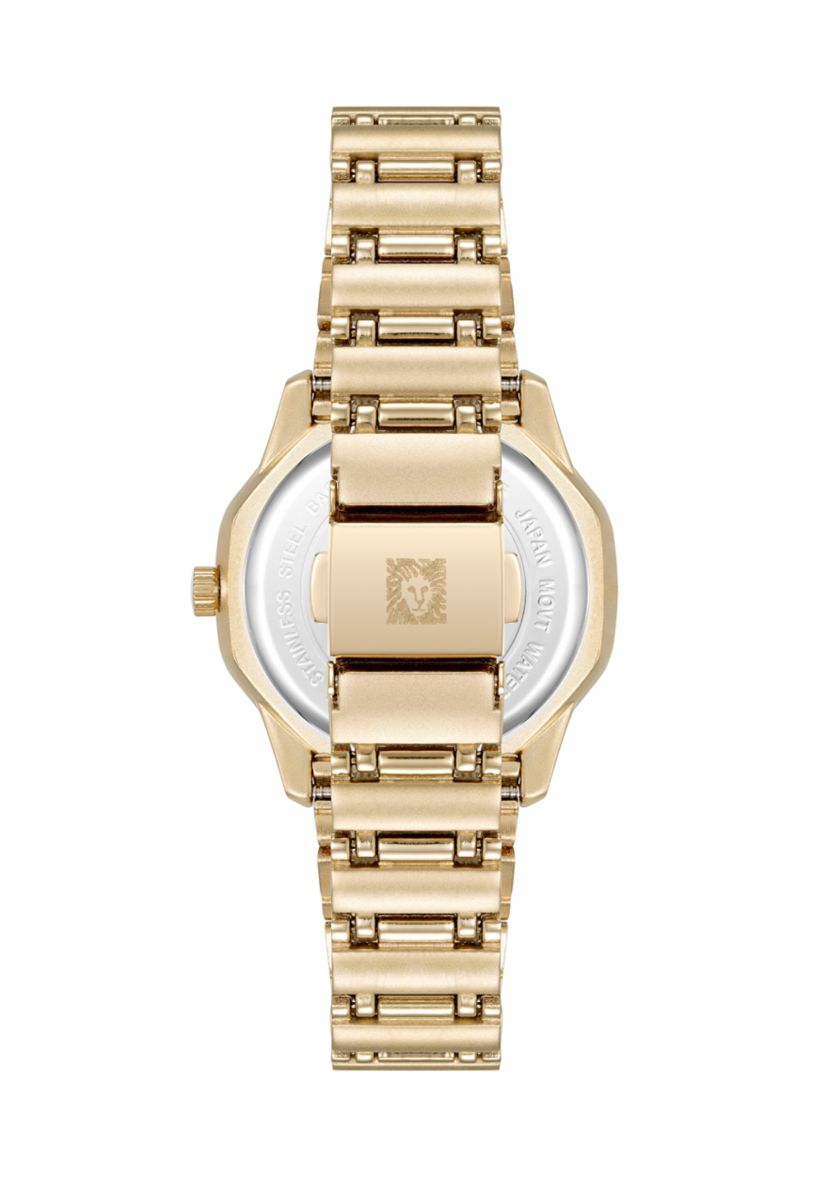 Quartz Crystal Accented Octagonal Alloy Metal Bracelet Watch