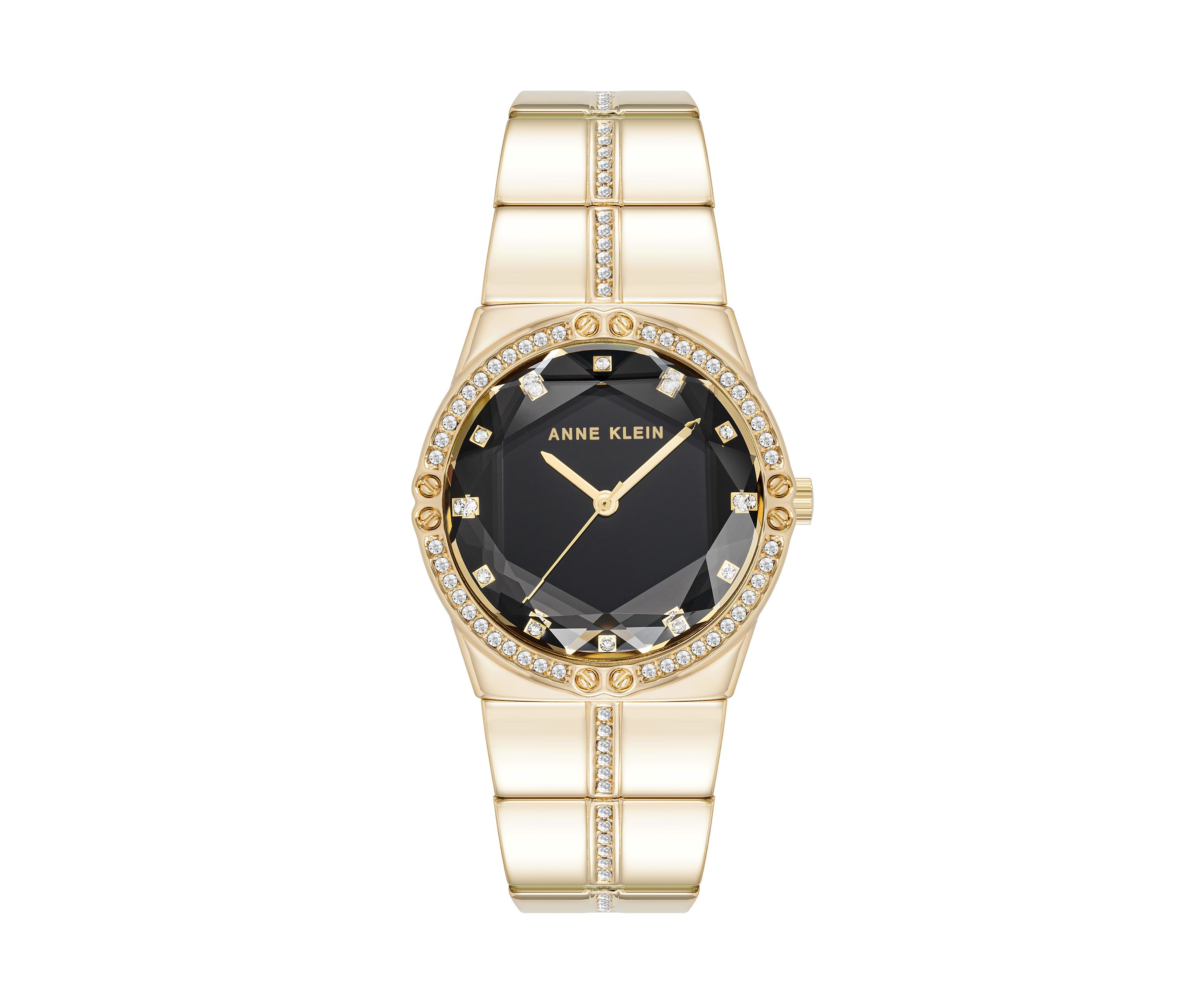 Quartz Faceted Crystal Bezel Gold-Tone Alloy Metal Watch