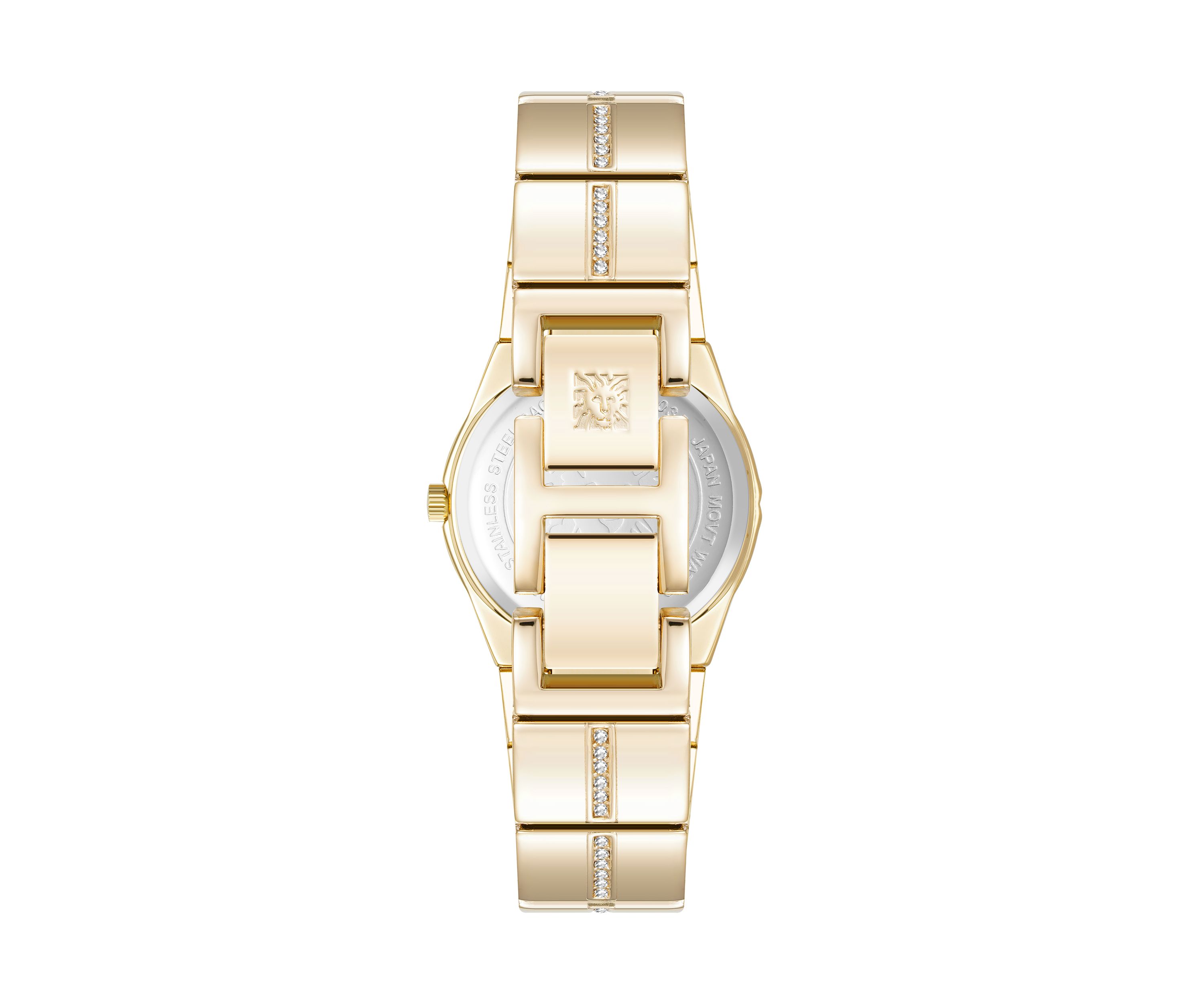 Quartz Faceted Crystal Bezel Gold-Tone Alloy Metal Watch