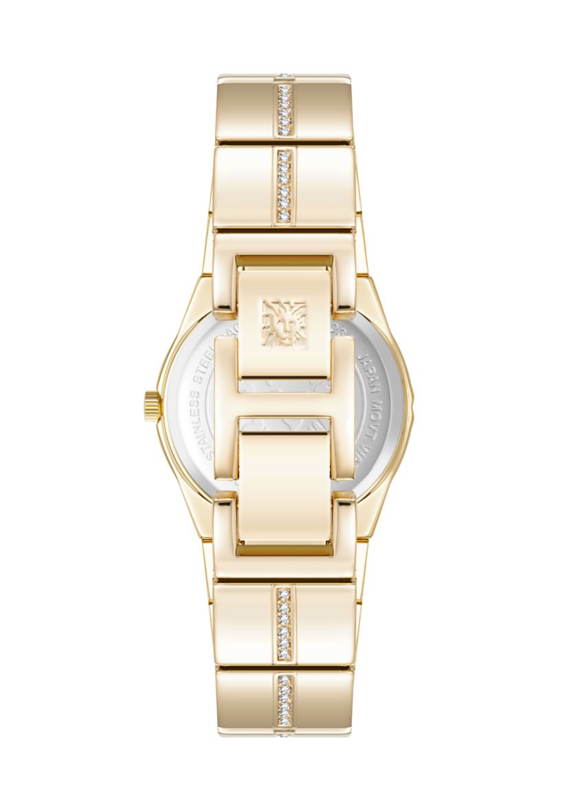 Quartz Faceted Crystal Bezel Gold-Tone Alloy Metal Watch