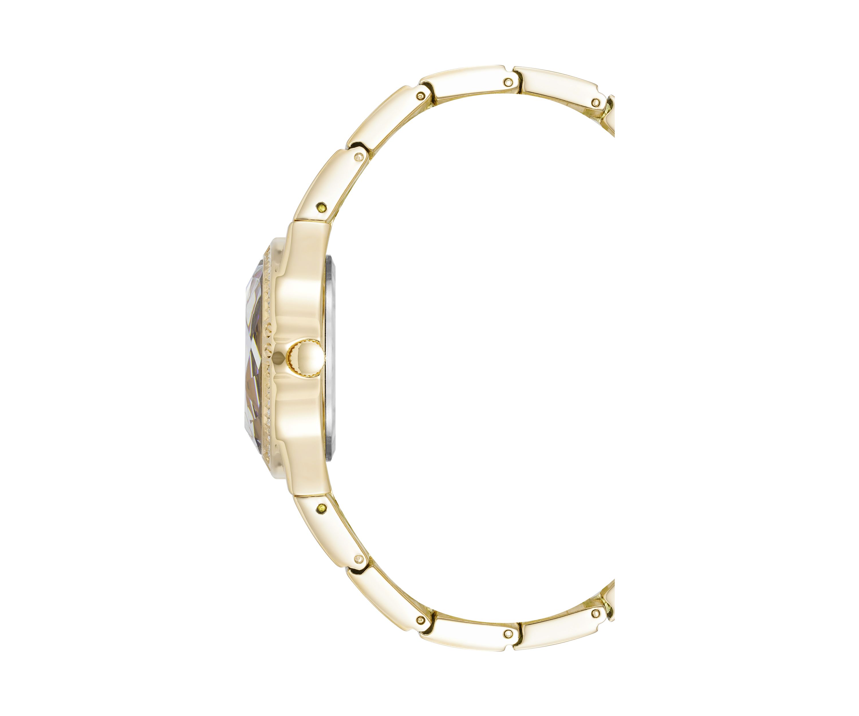Quartz Faceted Crystal Bezel Gold-Tone Alloy Metal Watch