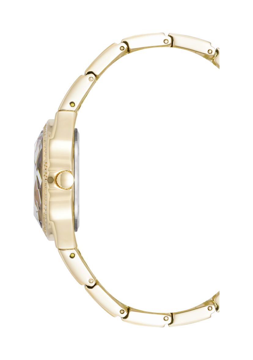 Quartz Faceted Crystal Bezel Gold-Tone Alloy Metal Watch