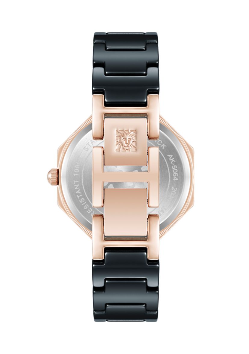 Quartz Burgundy and Black Octagonal Ceramic Watch