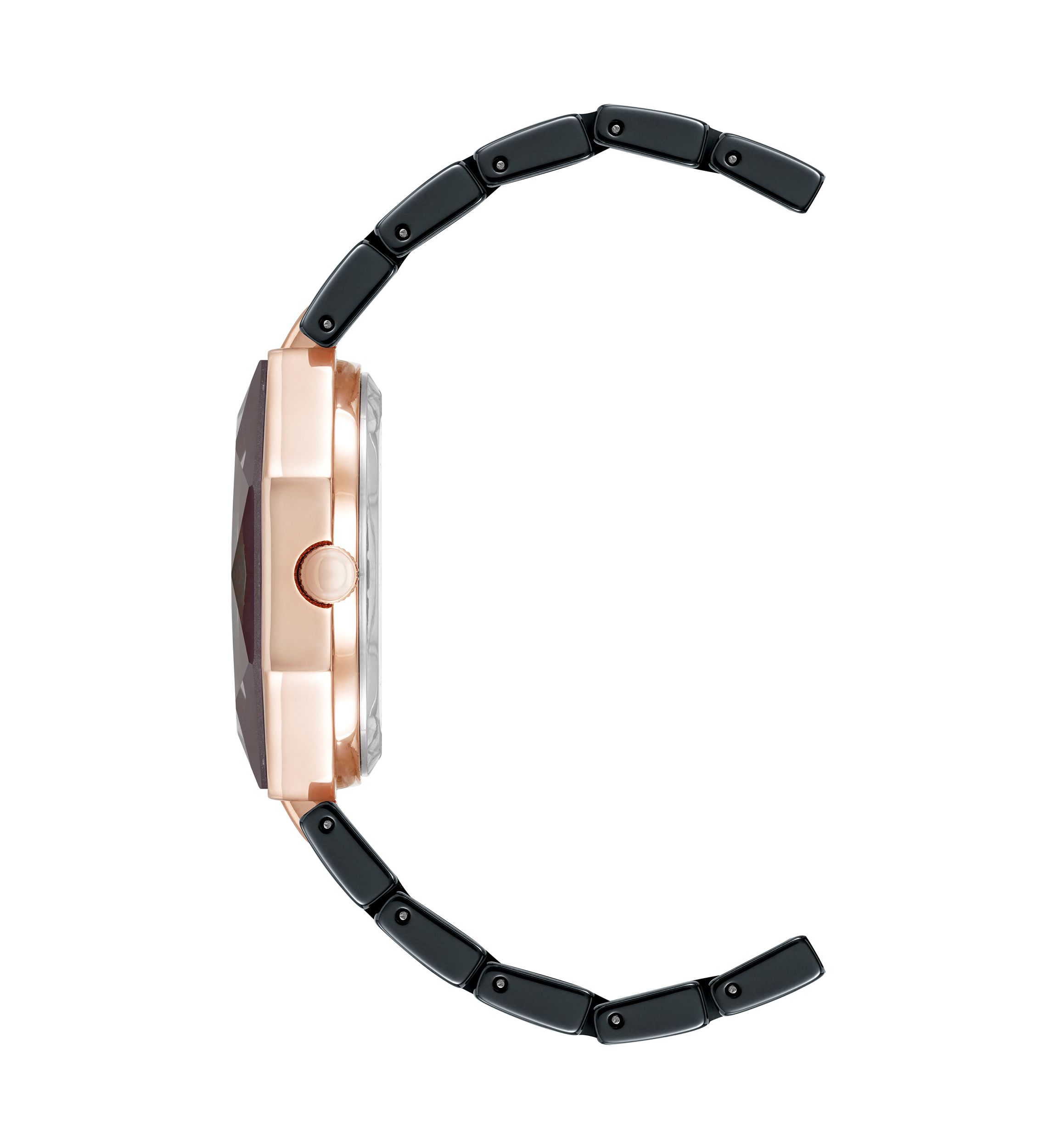 Quartz Burgundy and Black Octagonal Ceramic Watch