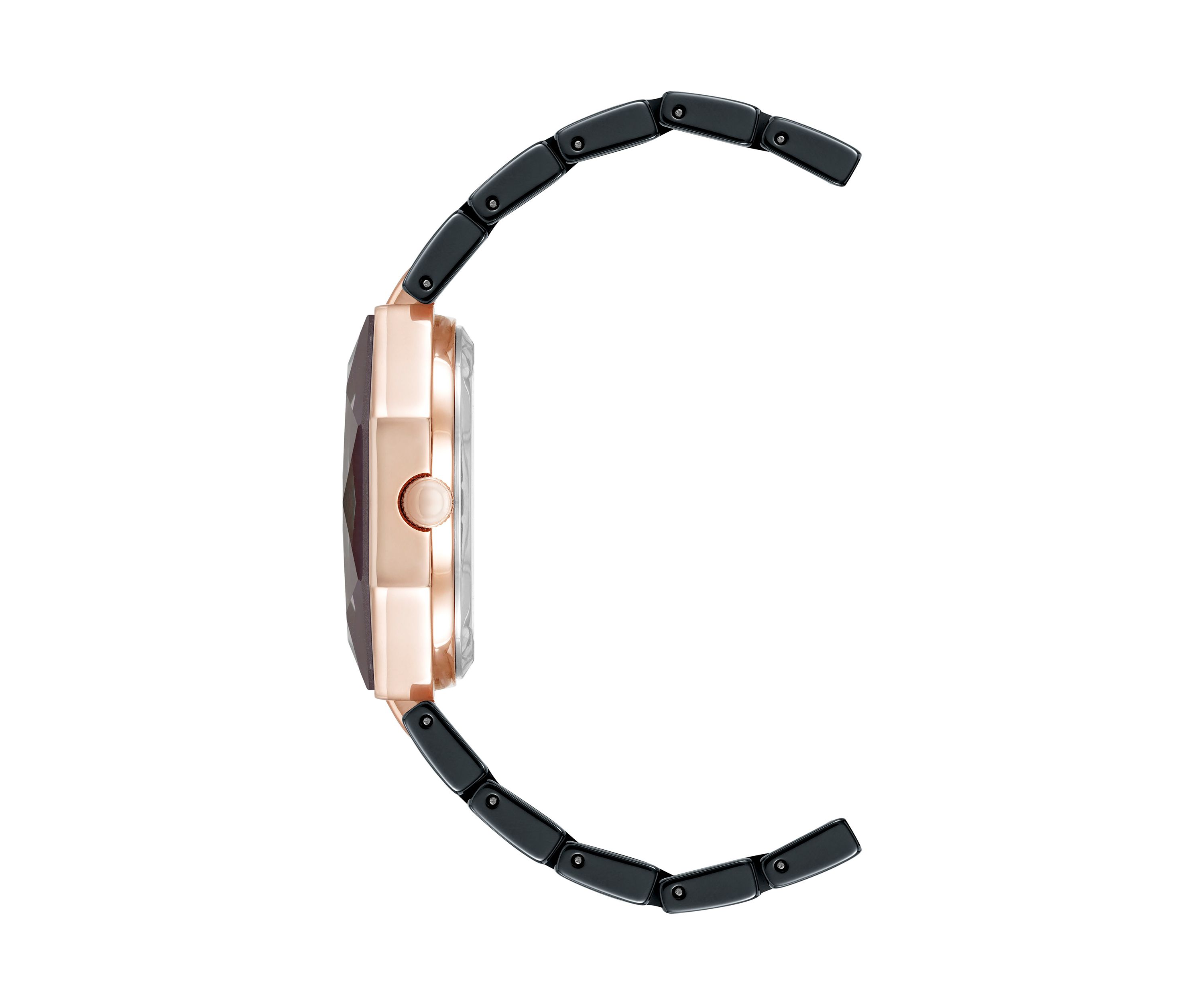 Quartz Burgundy and Black Octagonal Ceramic Watch