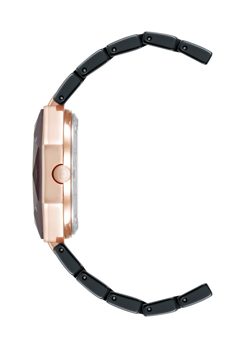 Quartz Burgundy and Black Octagonal Ceramic Watch