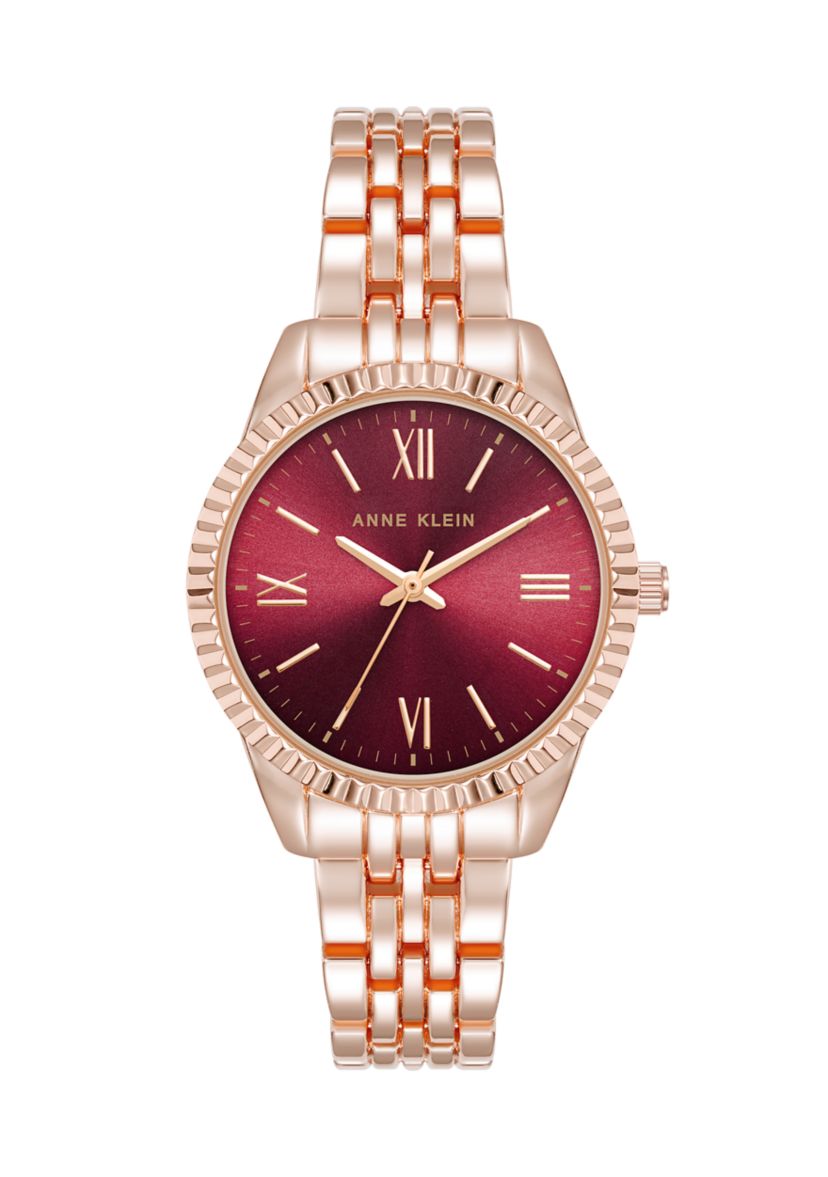 Anne Klein Quartz Round Burgundy Coin Edge Rose Gold Tone  display picture 1