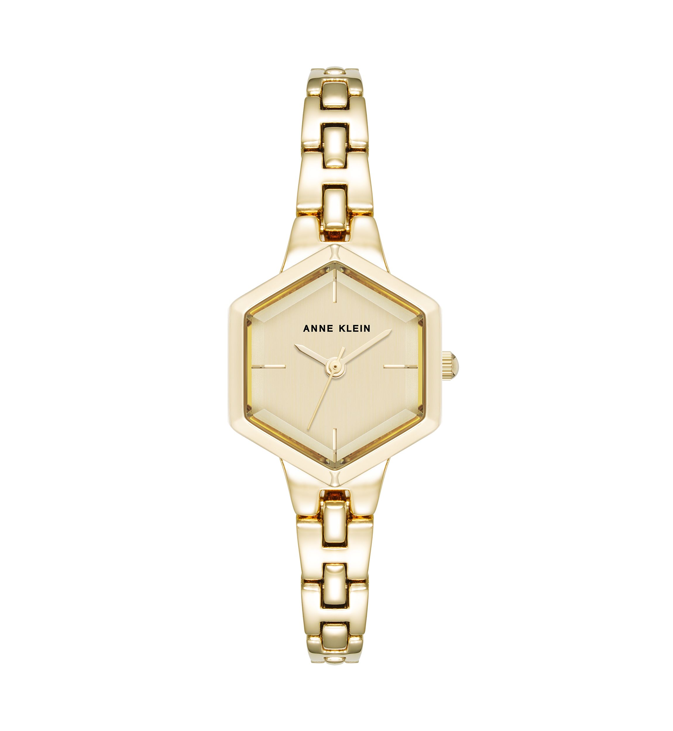 Quartz Petite Hexagonal Gold-Tone Alloy Metal Bracelet Watch