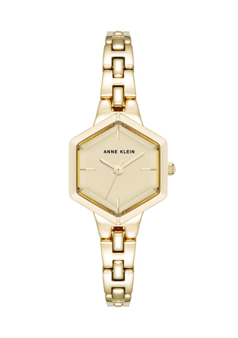 Quartz Petite Hexagonal Gold-Tone Alloy Metal Bracelet Watch