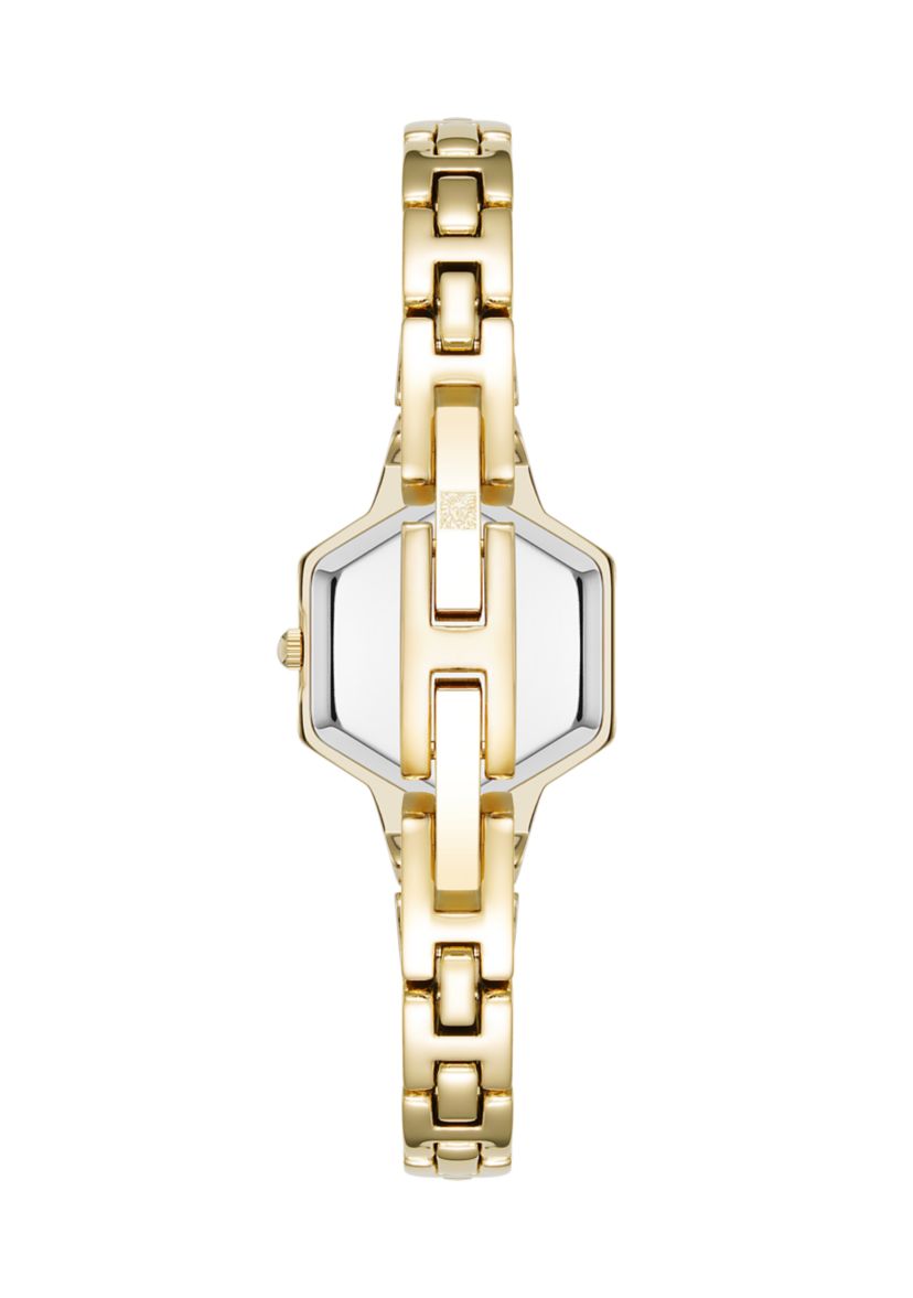 Quartz Petite Hexagonal Gold-Tone Alloy Metal Bracelet Watch