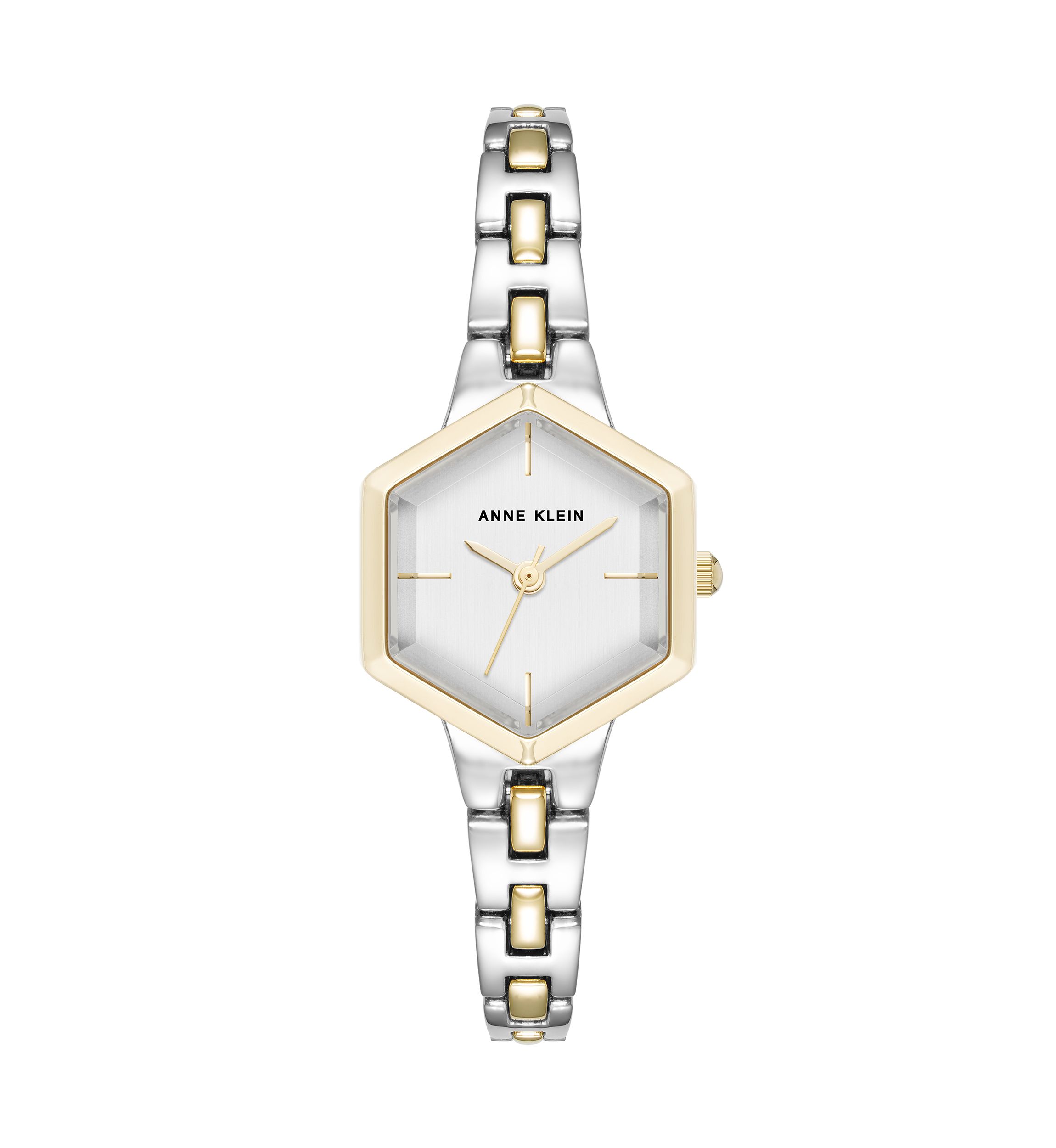 Quartz Petite Hexagonal Two-Tone Alloy Metal Bracelet Watch