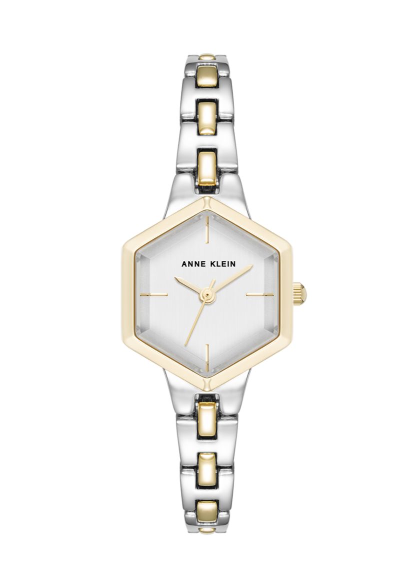 Quartz Petite Hexagonal Two-Tone Alloy Metal Bracelet Watch