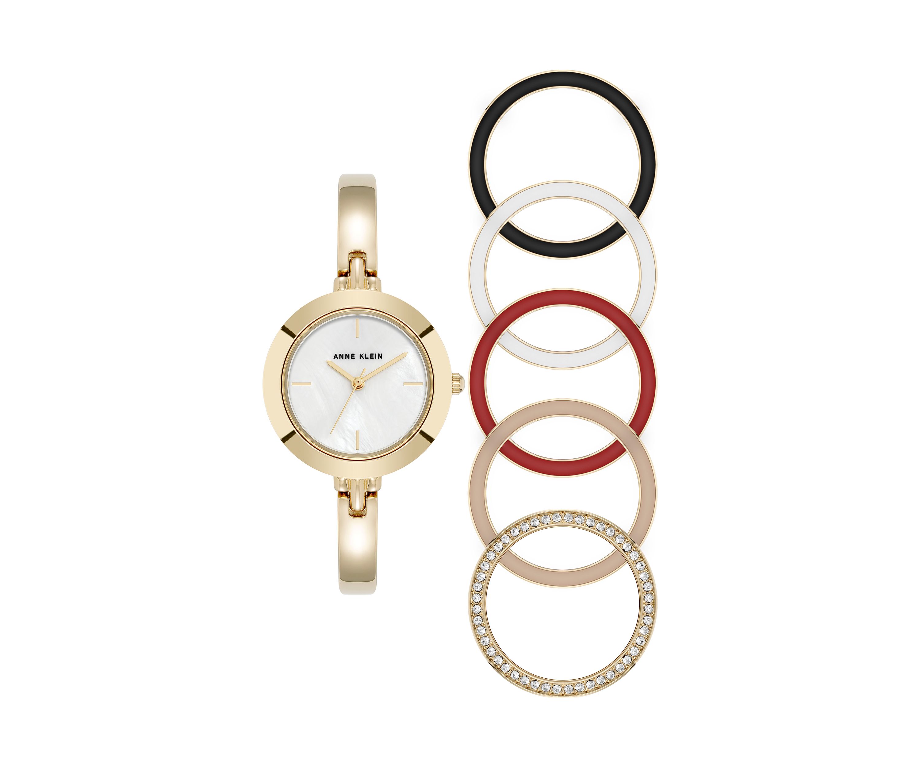 Quartz Interchangeable Bezel Gold-Tone Alloy Metal Watch Set
