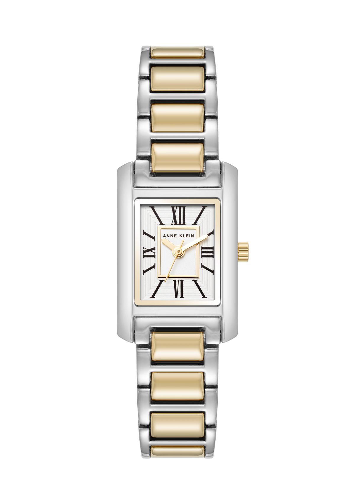 Quartz Classic Rectangular Roman Numeral Two-Tone Alloy Metal Watch