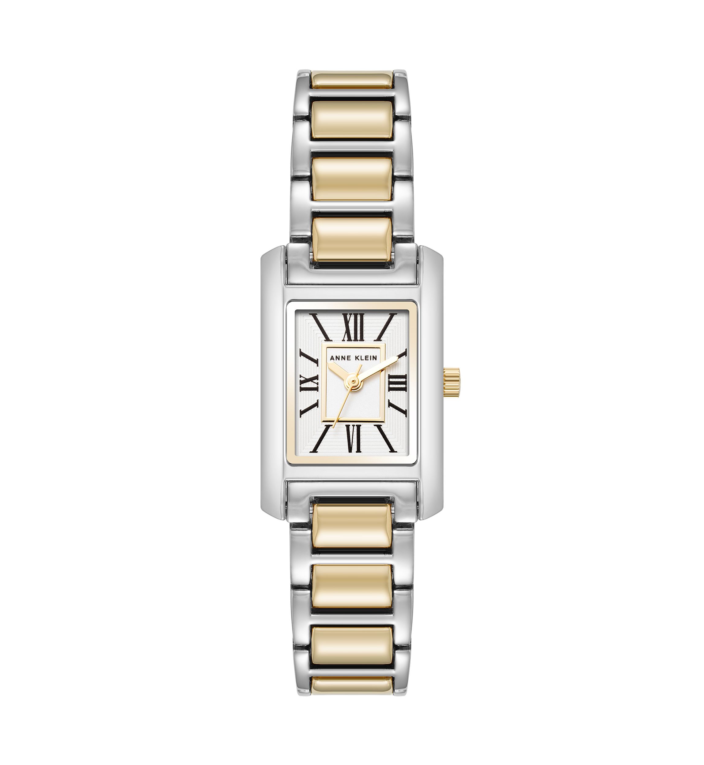 Quartz Classic Rectangular Roman Numeral Two-Tone Alloy Metal Watch