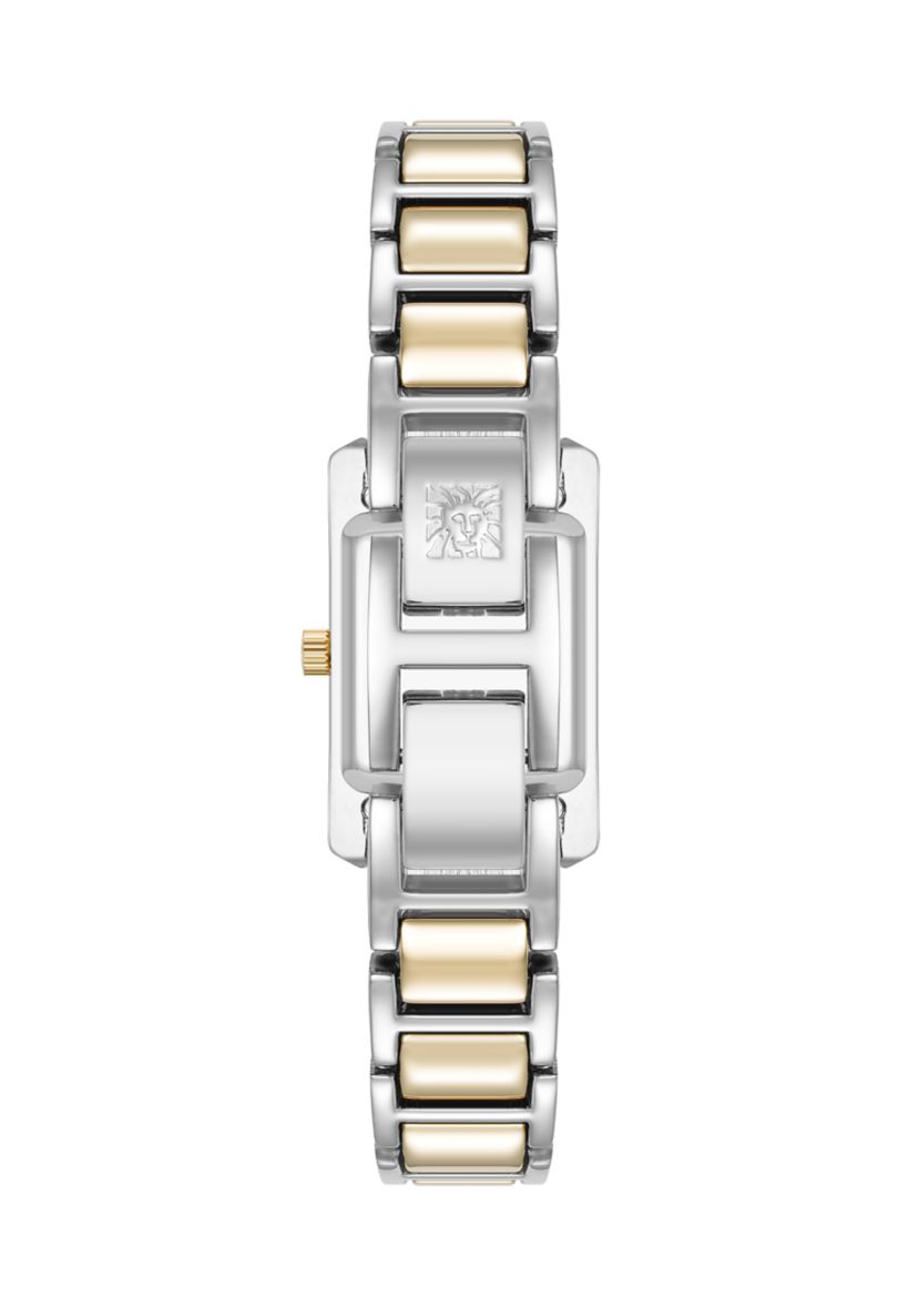 Quartz Classic Rectangular Roman Numeral Two-Tone Alloy Metal Watch
