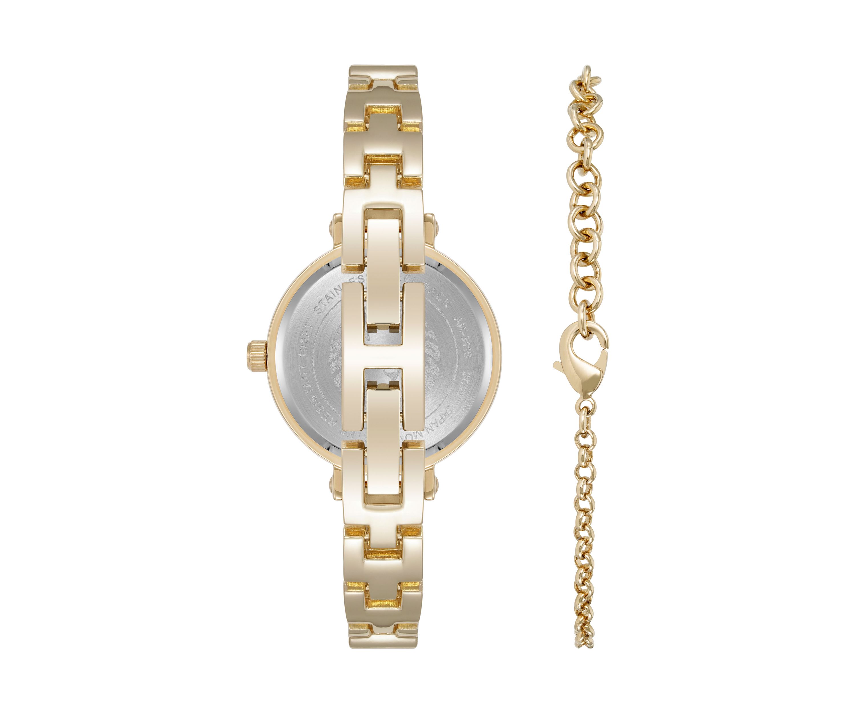 Quartz Round Abalone Gemstone Gold-Tone Alloy Metal Watch and Bracelet Set